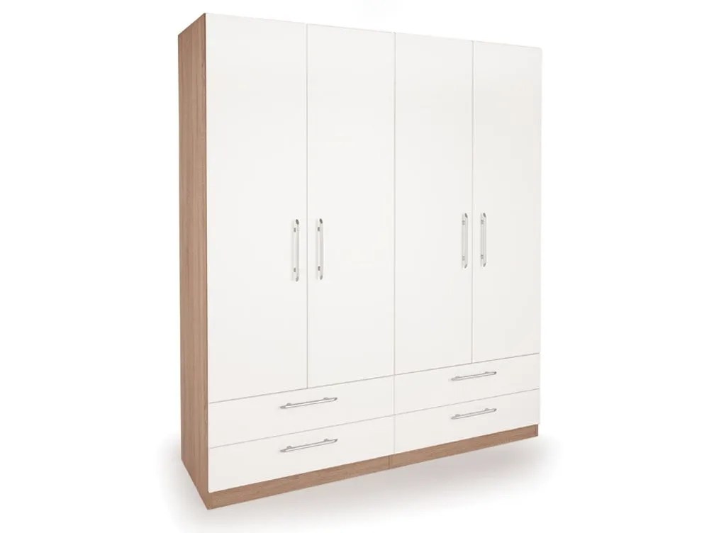 Harmony Hyde White and Oak 4 Door 4 Drawer Large Wardrobe