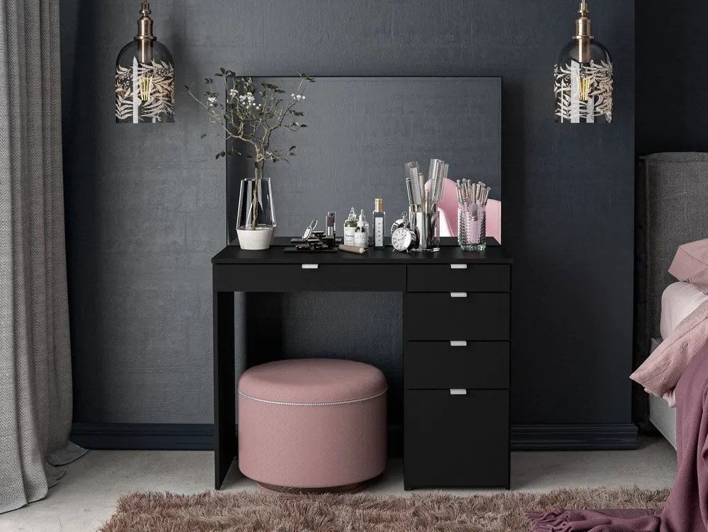 Birlea Ava Black 5 Drawer Dressing Table and Mirror