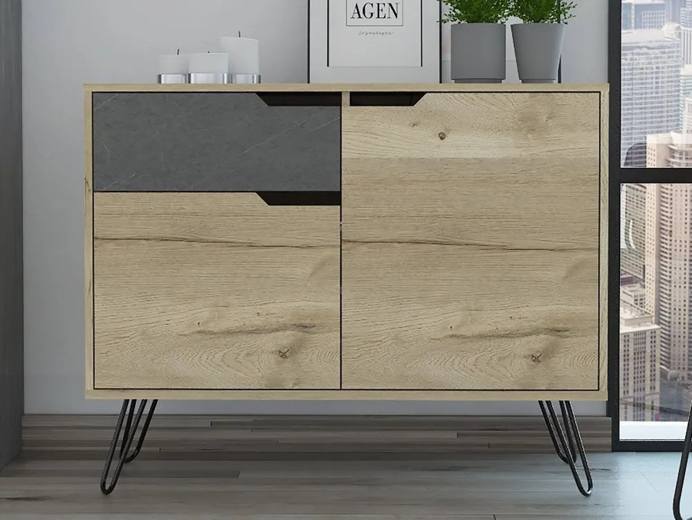 Core Manhattan Pine and Stone Effect 2 Door 1 Drawer Small Sideboard