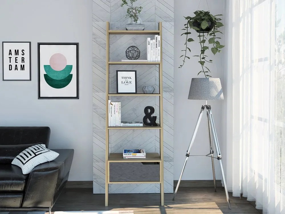 Core Manhattan Pine and Stone Effect 1 Drawer Ladder Bookcase
