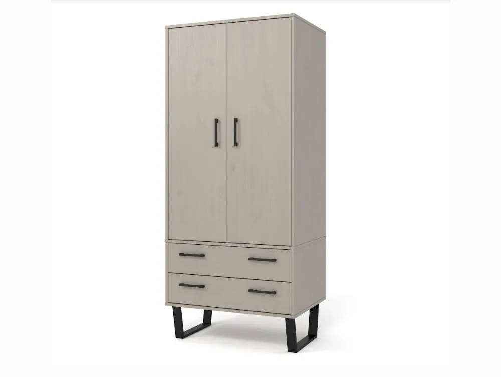 Core Texas Grey Waxed Pine 2 Door 2 Drawer Double Wardrobe