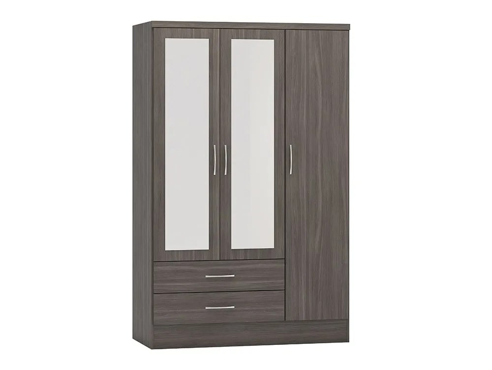 Seconique Nevada Black 3 Door 2 Drawer Mirrored Wardrobe