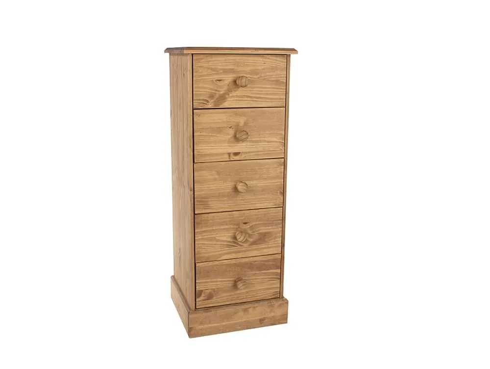Core Cotswold Pine 5 Drawer Tall Narrow Wooden Chest of Drawers