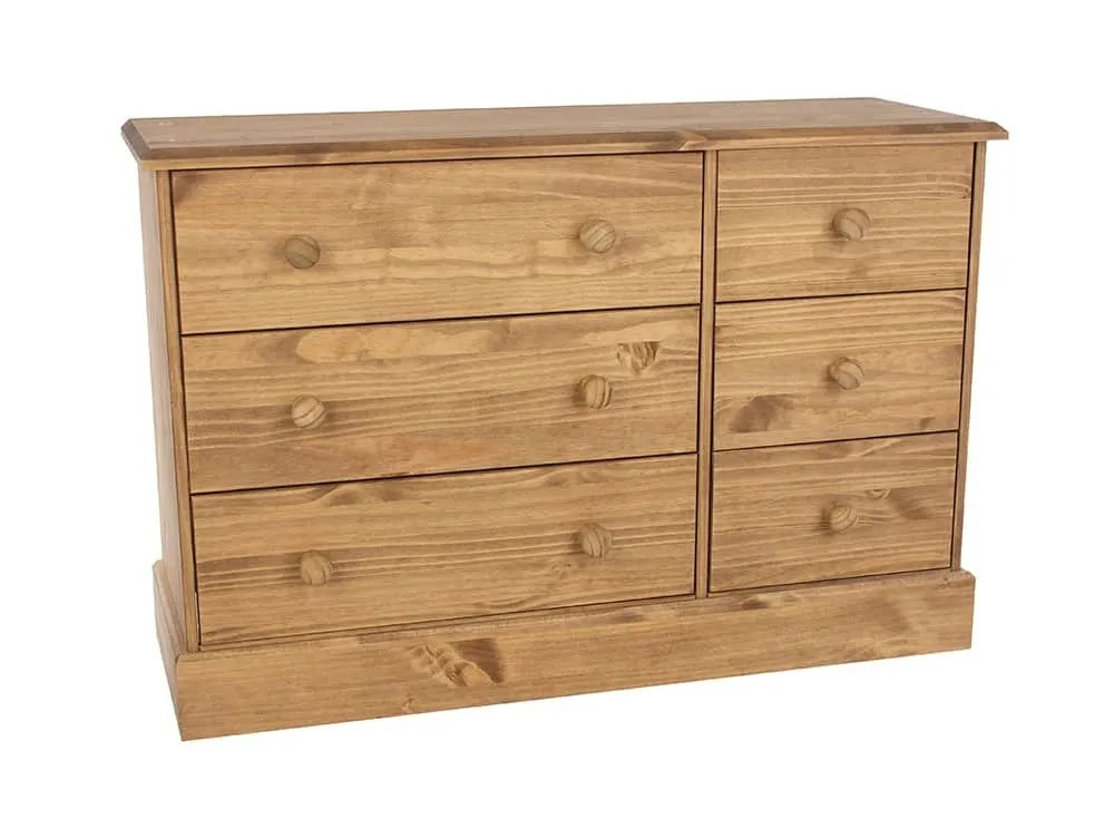 Core Cotswold Pine 3+3 Drawer Wide Wooden Chest of Drawers