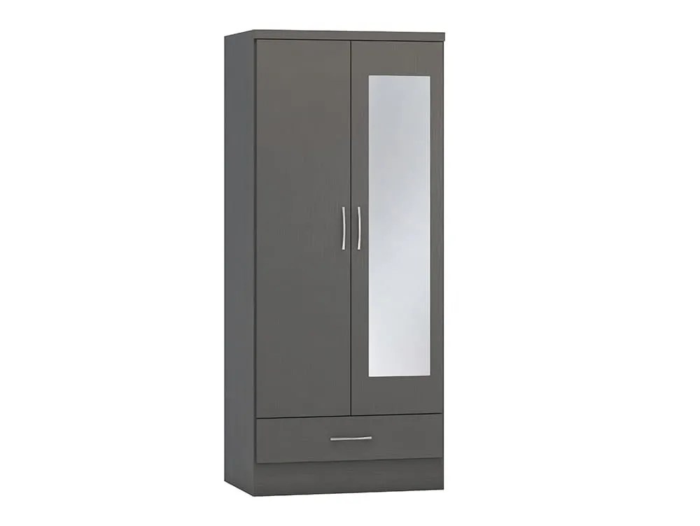 Seconique Nevada Matt Grey 2 Door 1 Drawer Mirrored Wardrobe