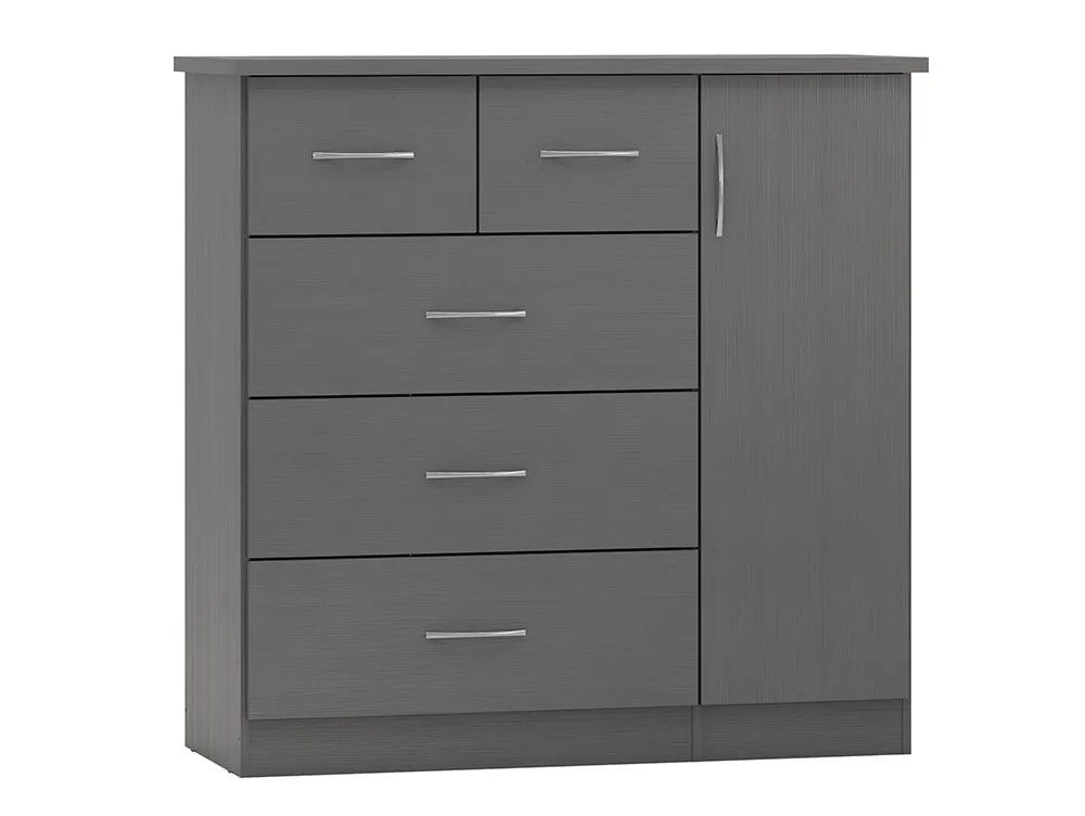 Seconique Nevada Matt Grey 1 Door 5 Drawer Chest of Drawers