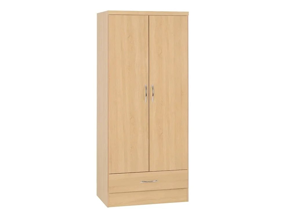 Seconique Nevada Sonoma Oak 2 Door 1 Drawer Double Wardrobe