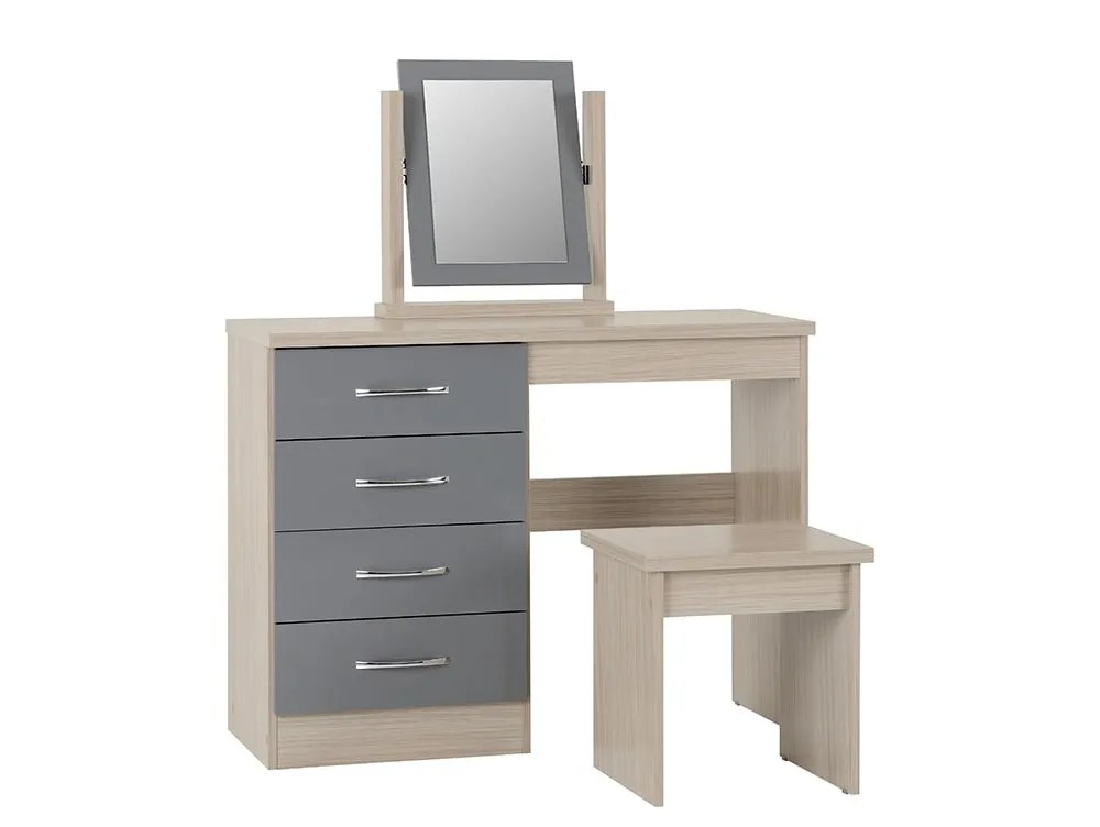 Seconique Nevada Grey Gloss and Oak 4 Drawer Dressing Table and Stool