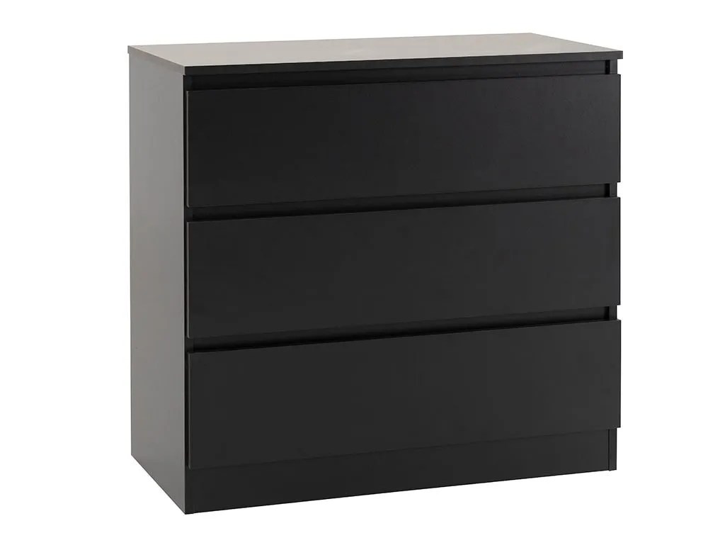 Seconique Malvern Black 3 Drawer Low Chest of Drawers