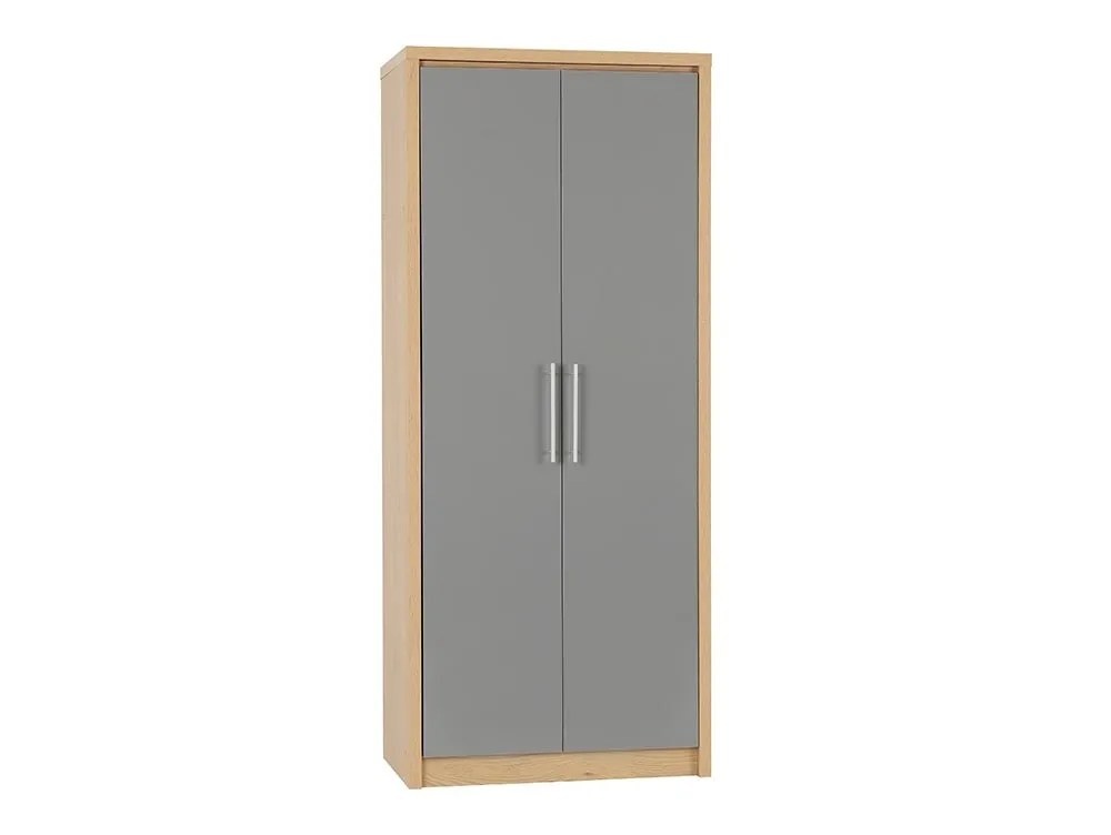 Seconique Seville Grey High Gloss and Oak 2 Door Double Wardrobe
