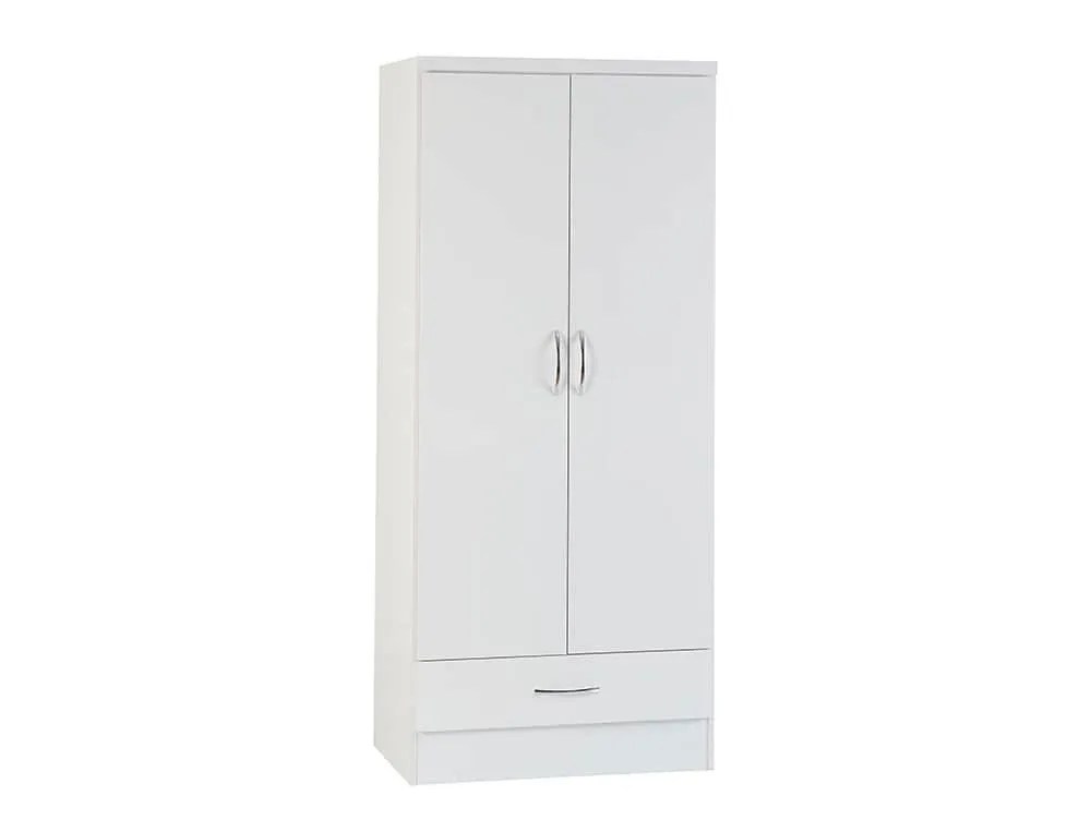 Seconique Nevada White High Gloss 2 Door 1 Drawer Double Wardrobe