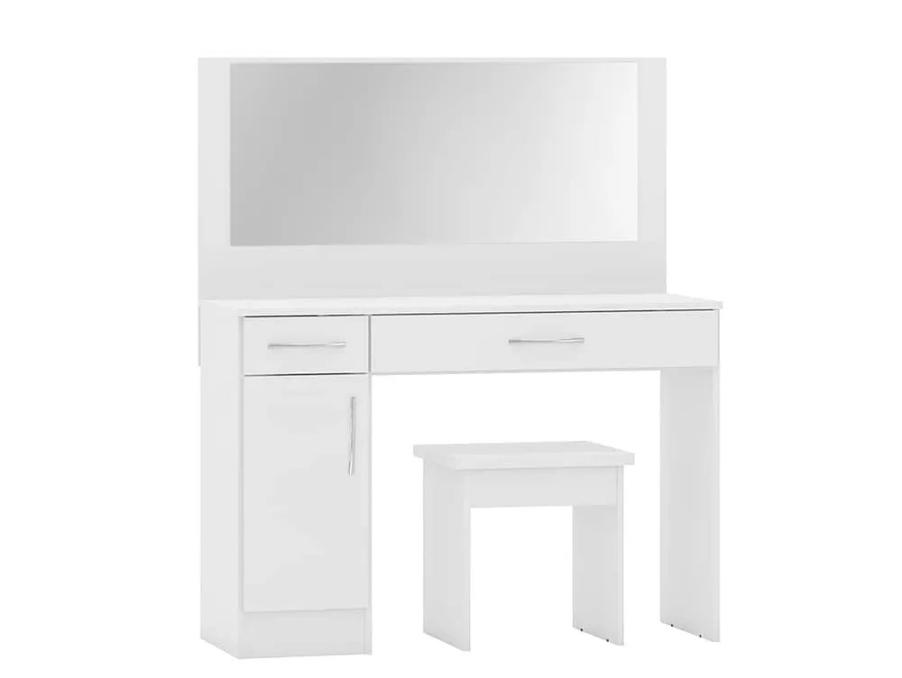 Seconique Nevada White High Gloss 2 Drawer Dressing Table and Stool