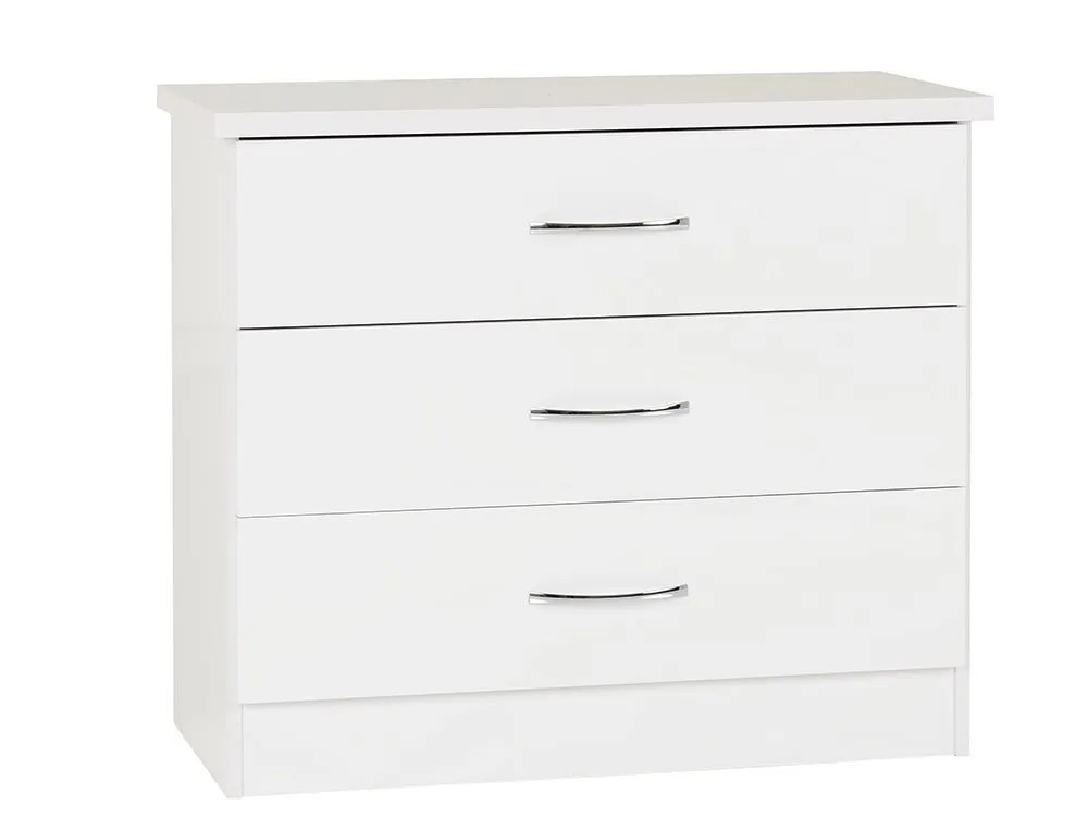 Seconique Nevada White High Gloss 3 Drawer Low Chest of Drawers