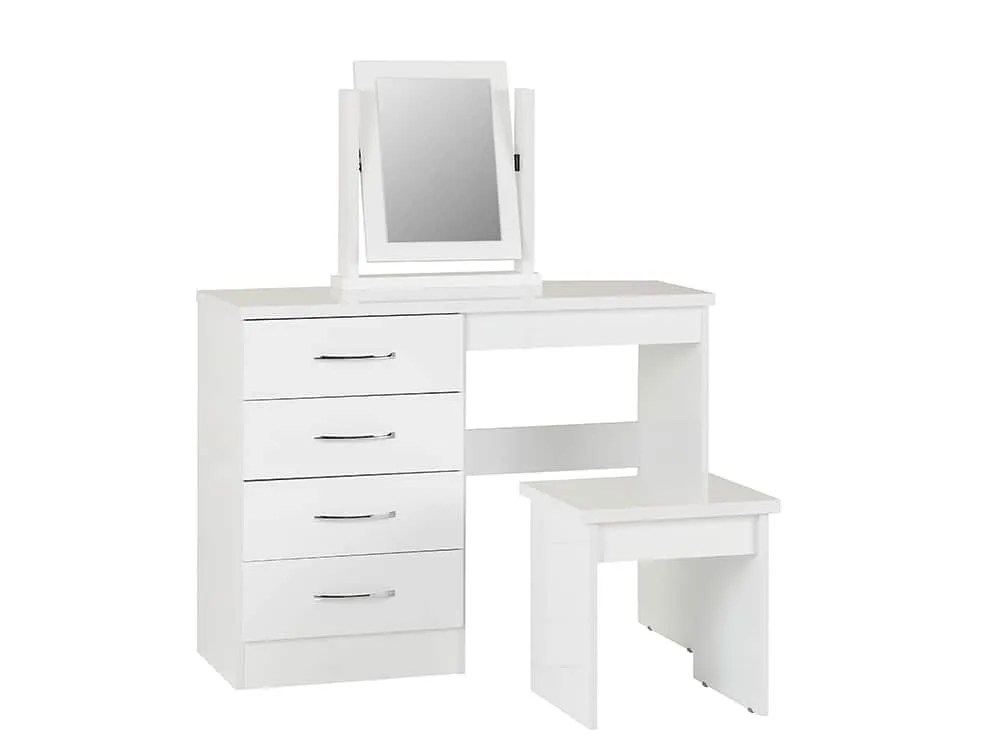 Seconique Nevada White High Gloss 4 Drawer Dressing Table and Stool