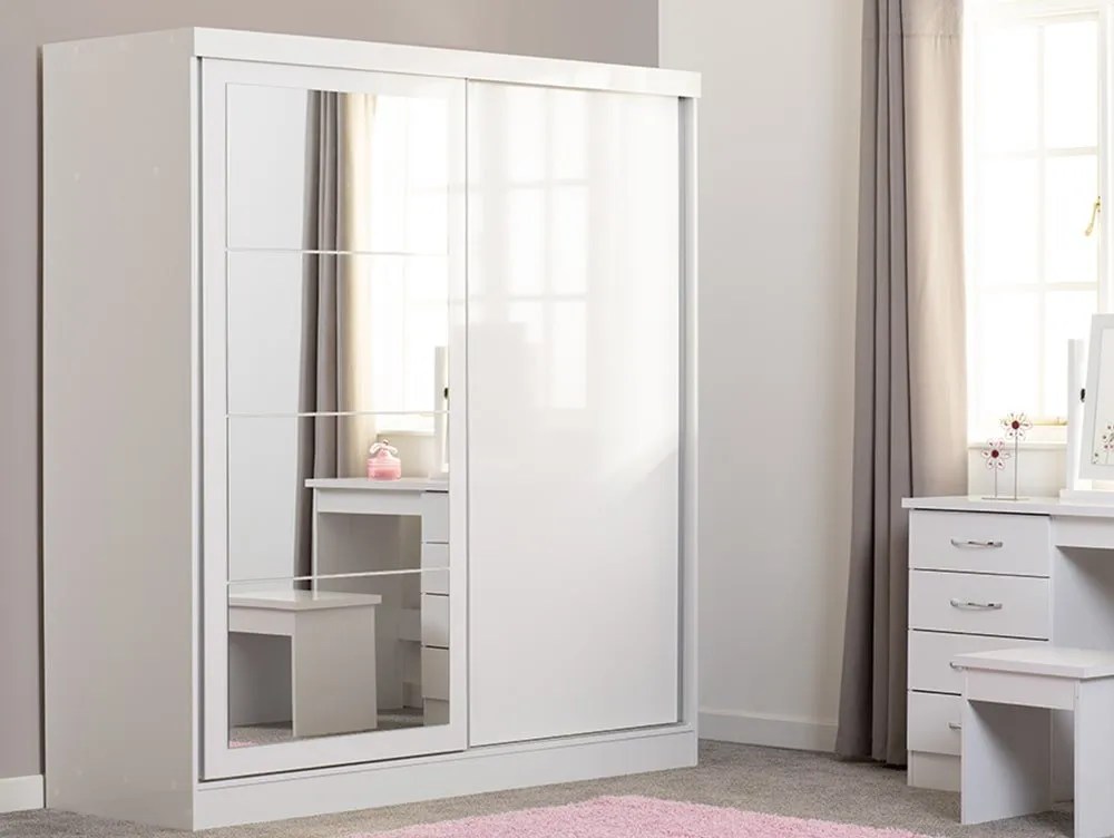 Seconique Nevada White High Gloss Sliding Mirrored Wardrobe