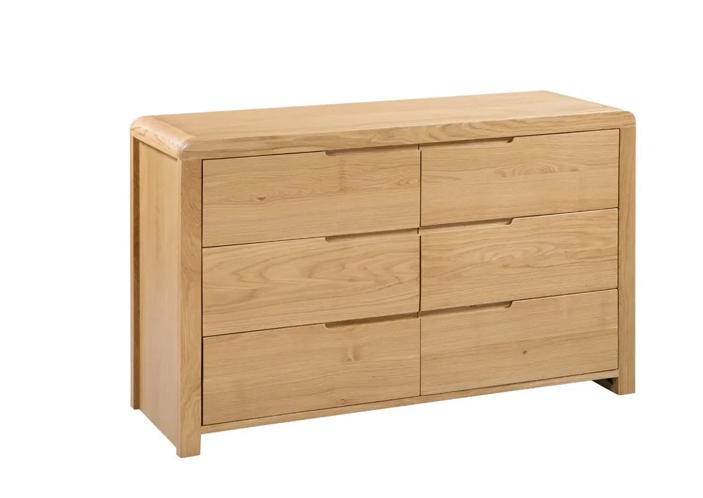 Julian Bowen Curve 6 Drawer Wide Oak Chest of Drawers (Assembled)