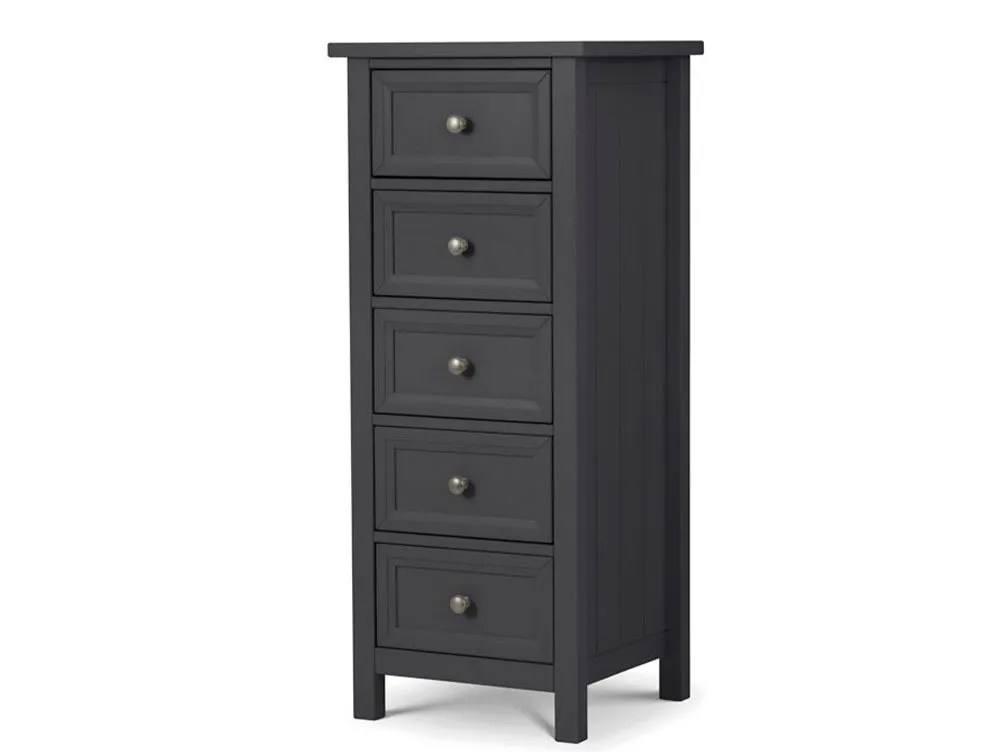 Julian Bowen Maine Anthracite 5 Drawer Tall Narrow Chest of Drawers
