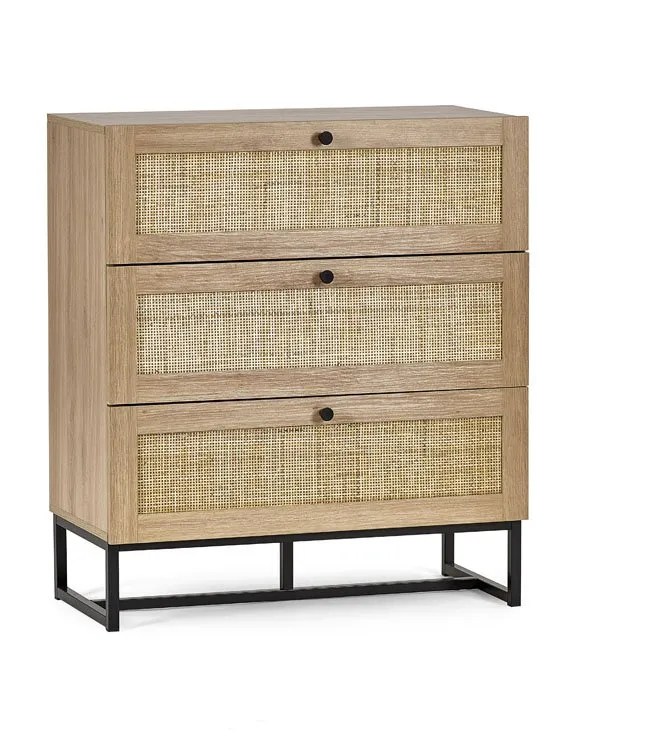 Julian Bowen Padstow Rattan and Oak 3 Drawer Chest of Drawers