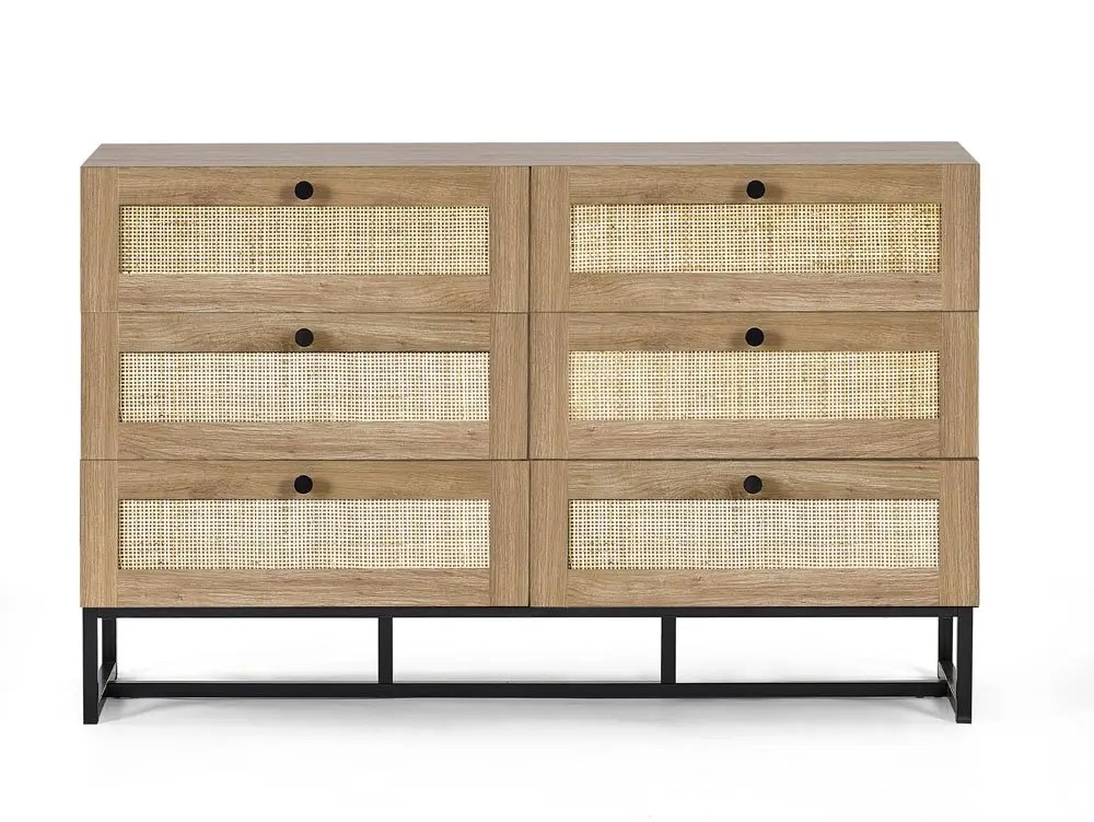 Julian Bowen Padstow Rattan and Oak 6 Drawer Chest of Drawers