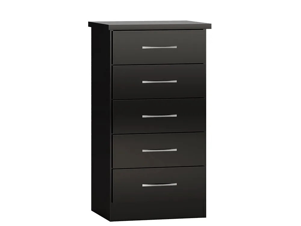 Seconique Nevada Black High Gloss 5 Drawer Chest of Drawers