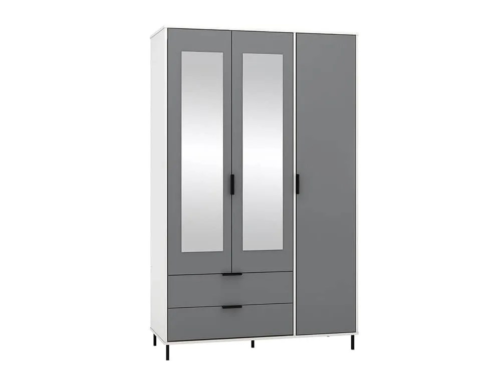 Seconique Madrid Grey Gloss and White 3 Door 2 Drawer Mirrored Wardrobe