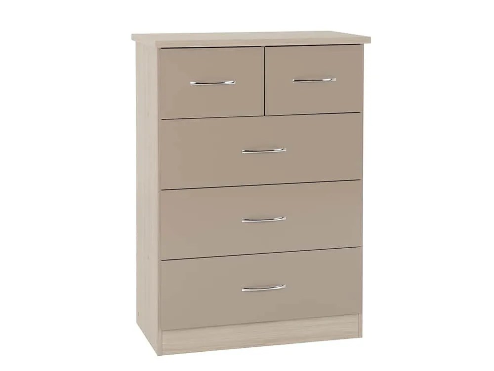 Seconique Nevada Oyster Gloss and Oak 3+2 Drawer Chest of Drawers