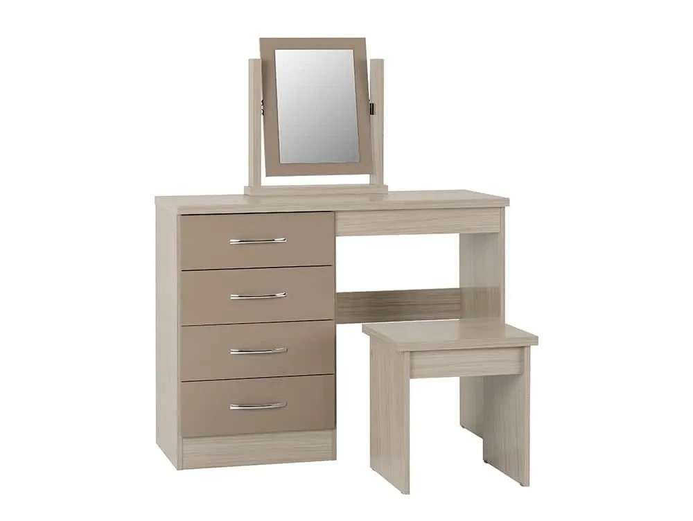 Seconique Nevada Oyster Gloss and Oak 4 Drawer Dressing Table Set