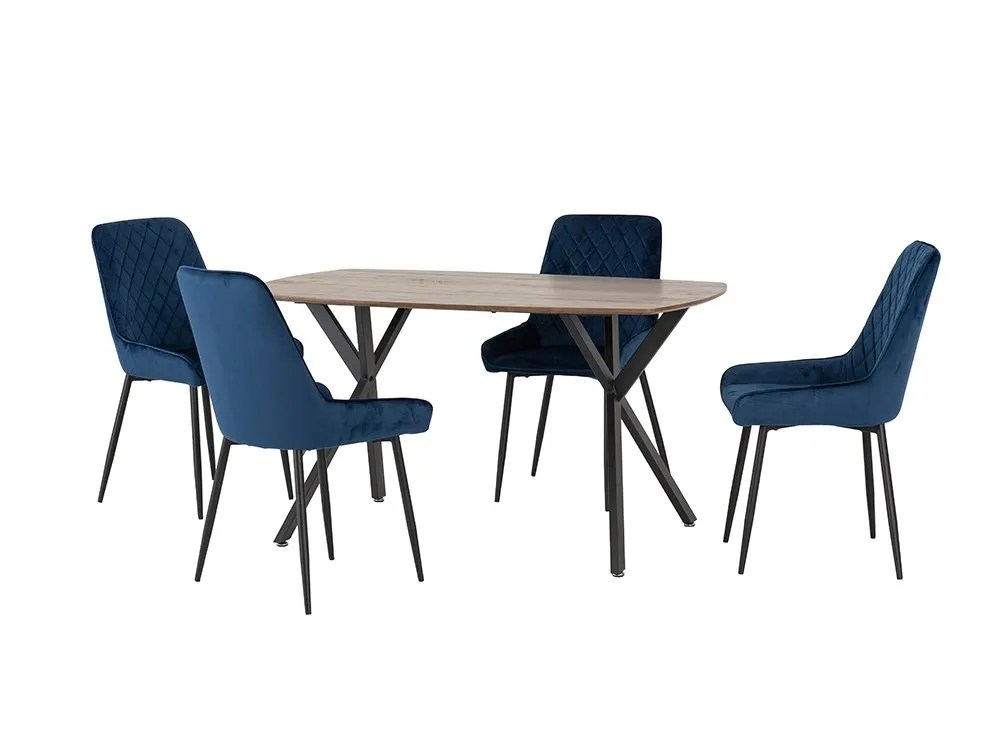 Seconique Athens Oak Effect Dining Table with 4 Avery Blue Velvet Chairs