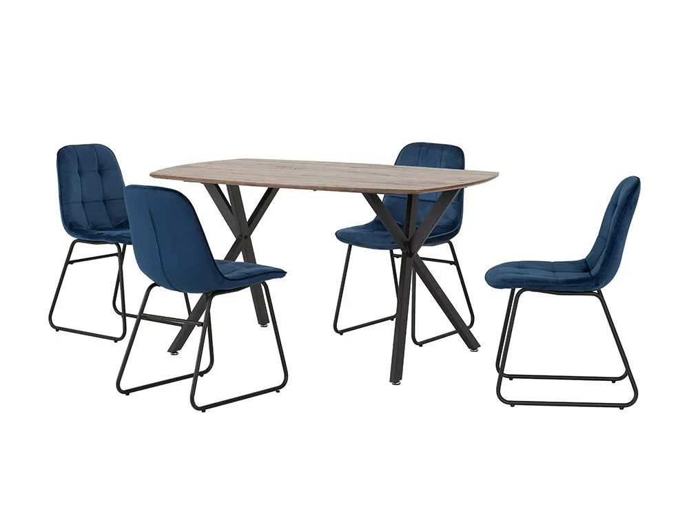 Seconique Athens Oak Effect Dining Table with 4 Lukas Blue Velvet Chairs