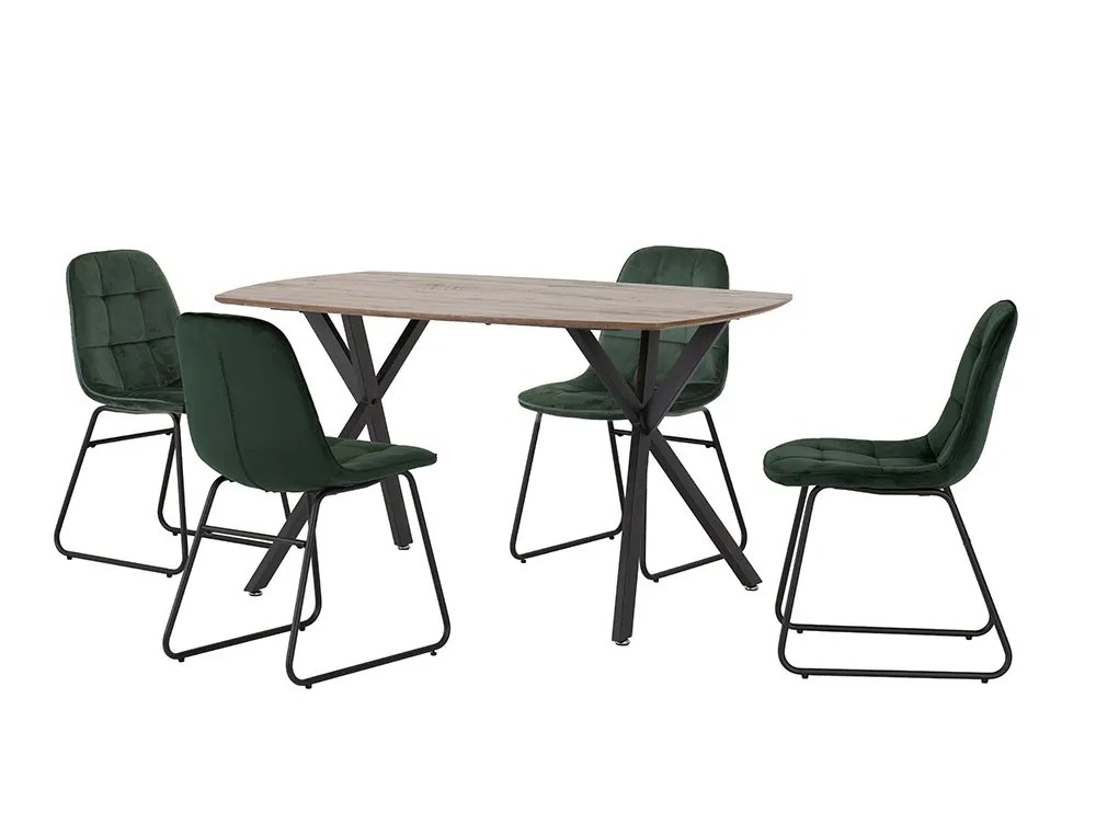 Seconique Athens Oak Effect Dining Table with 4 Lukas Green Velvet Chairs