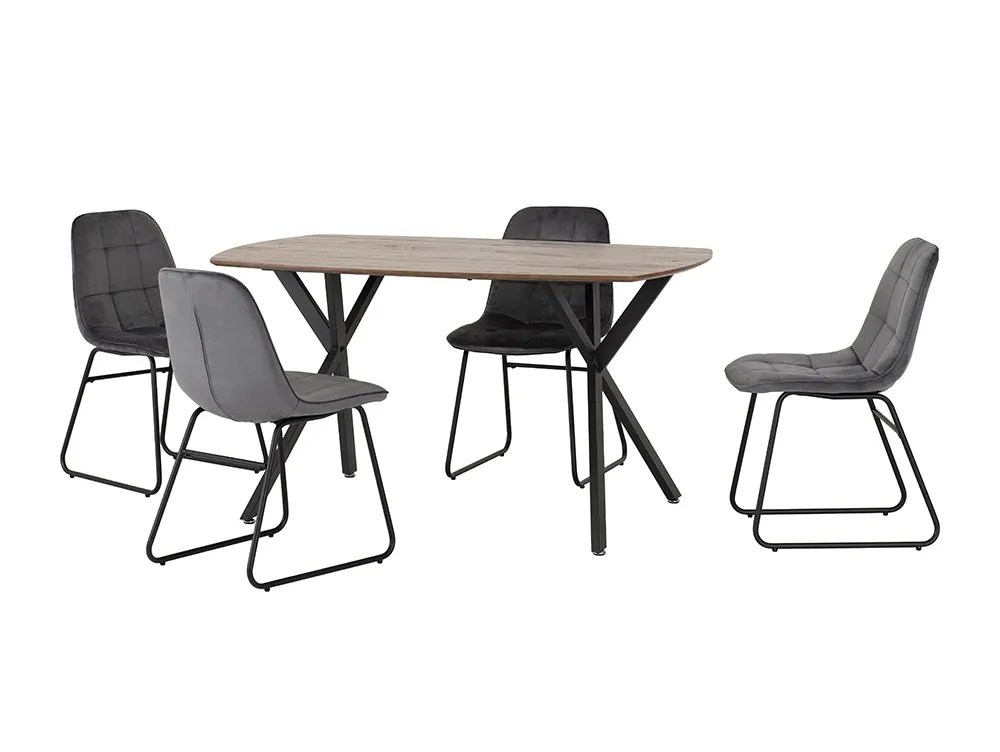 Seconique Athens Oak Effect Dining Table with 4 Lukas Grey Velvet Chairs