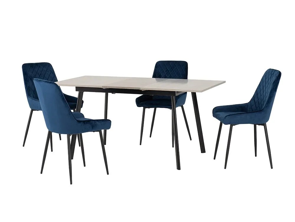 Seconique Avery Grey Oak Extending Dining Table and 4 Blue Velvet Chairs Set
