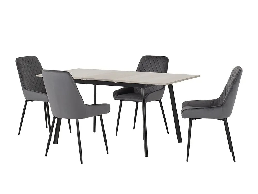 Seconique Avery Grey Oak Extending Dining Table and 4 Grey Velvet Chairs Set