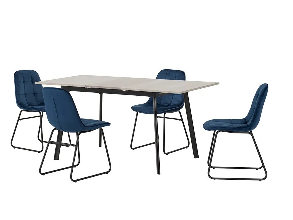 Seconique Avery Grey Oak Extending Dining Table and 4 Lukas Blue Velvet Chairs Set