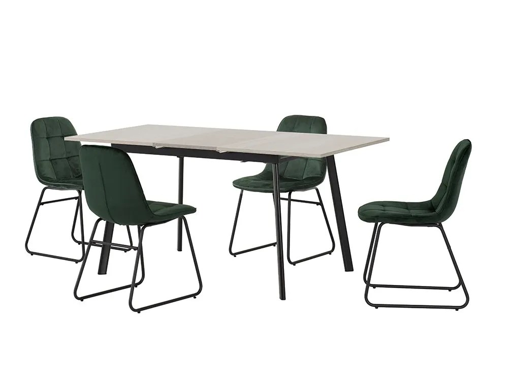 Seconique Avery Grey Oak Extending Dining Table and 4 Lukas Green Velvet Chairs Set
