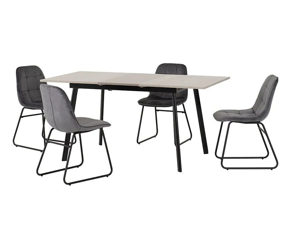 Seconique Avery Grey Oak Extending Dining Table and 4 Lukas Grey Velvet Chairs Set