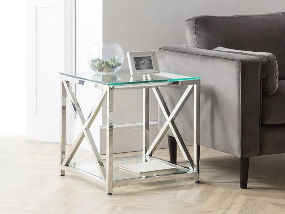 Julian Bowen Miami Glass and Chrome Lamp Table