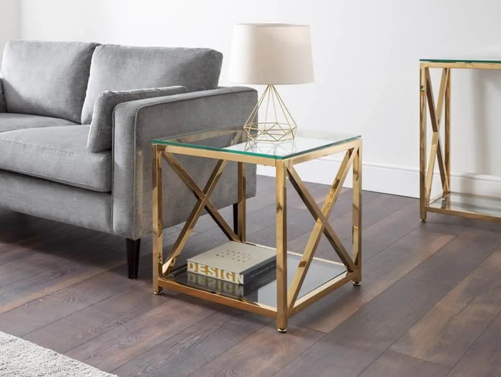 Julian Bowen Miami Glass and Gold Lamp Table