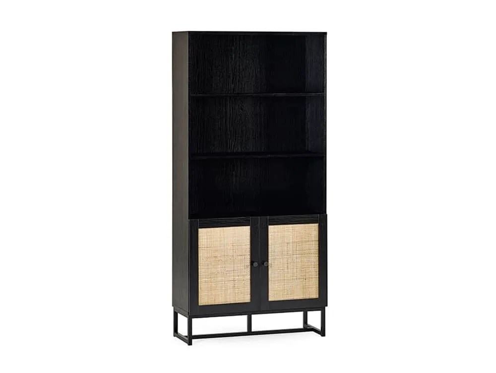 Julian Bowen Padstow Black and Rattan 2 Door Bookcase