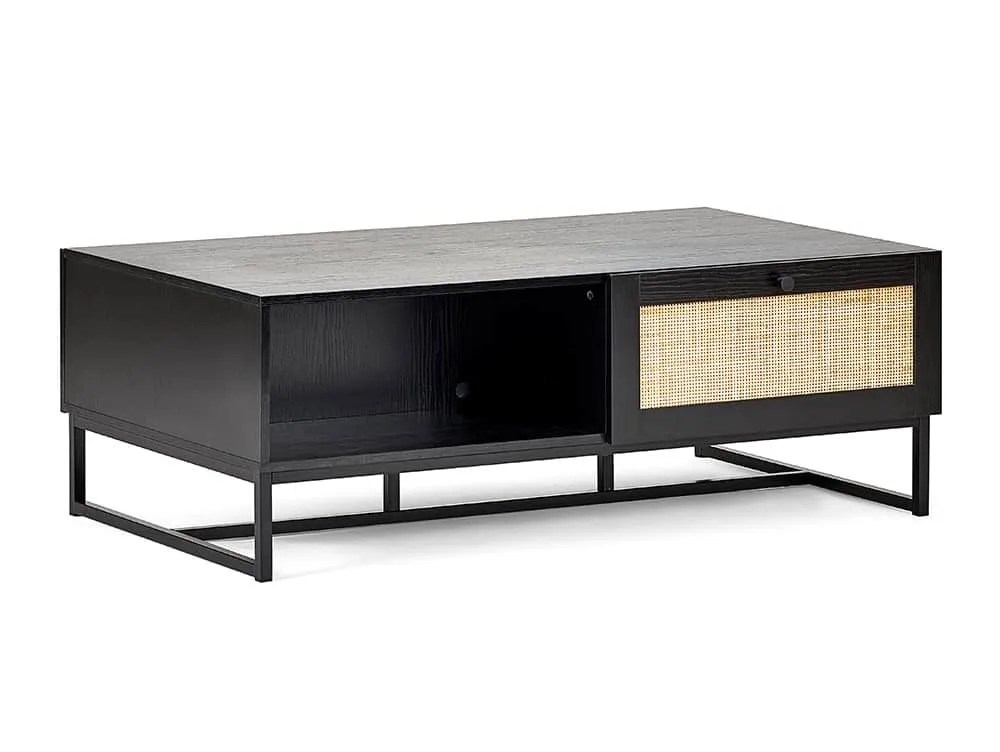 Julian Bowen Padstow Black and Rattan 2 Drawer Coffee table