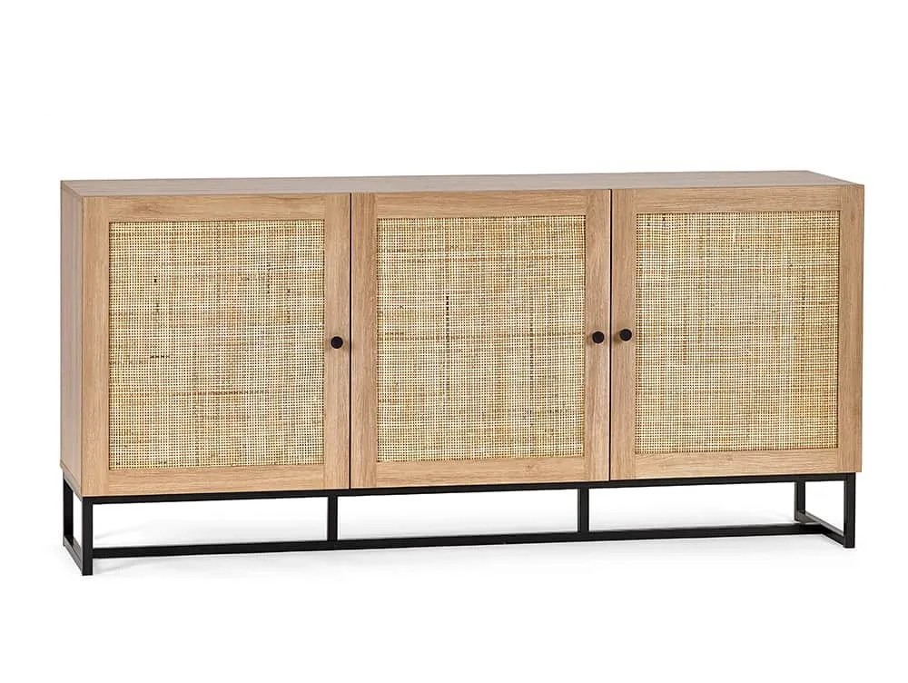 Julian Bowen Padstow Rattan and Oak 3 Door Sideboard