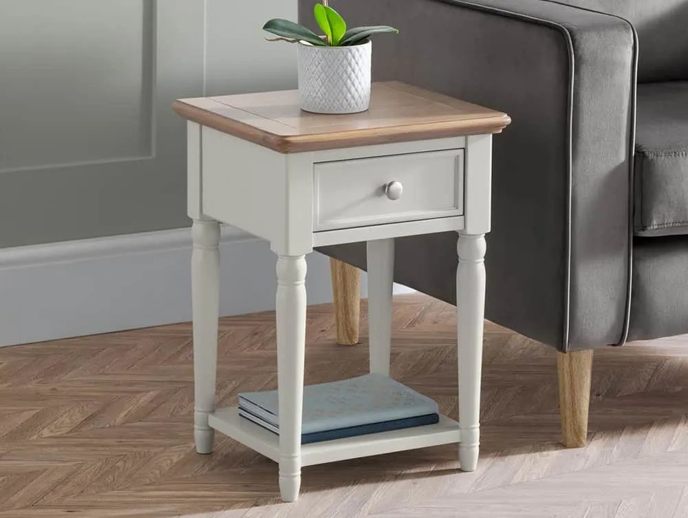 Julian Bowen Provence Grey and Oak 1 Drawer Lamp Table (Assembled)
