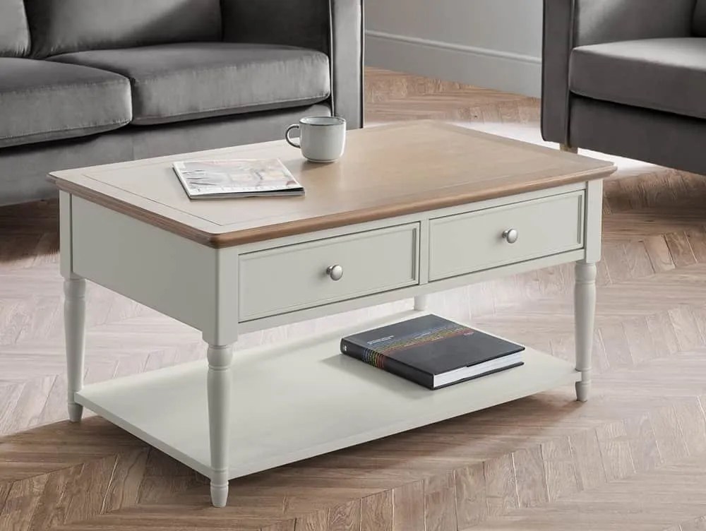 Julian Bowen Provence Grey and Oak 2 Drawer Coffee Table (Assembled)