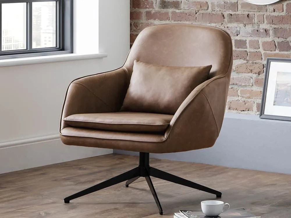 Julian Bowen Bowery Brown Faux Leather Swivel Chair
