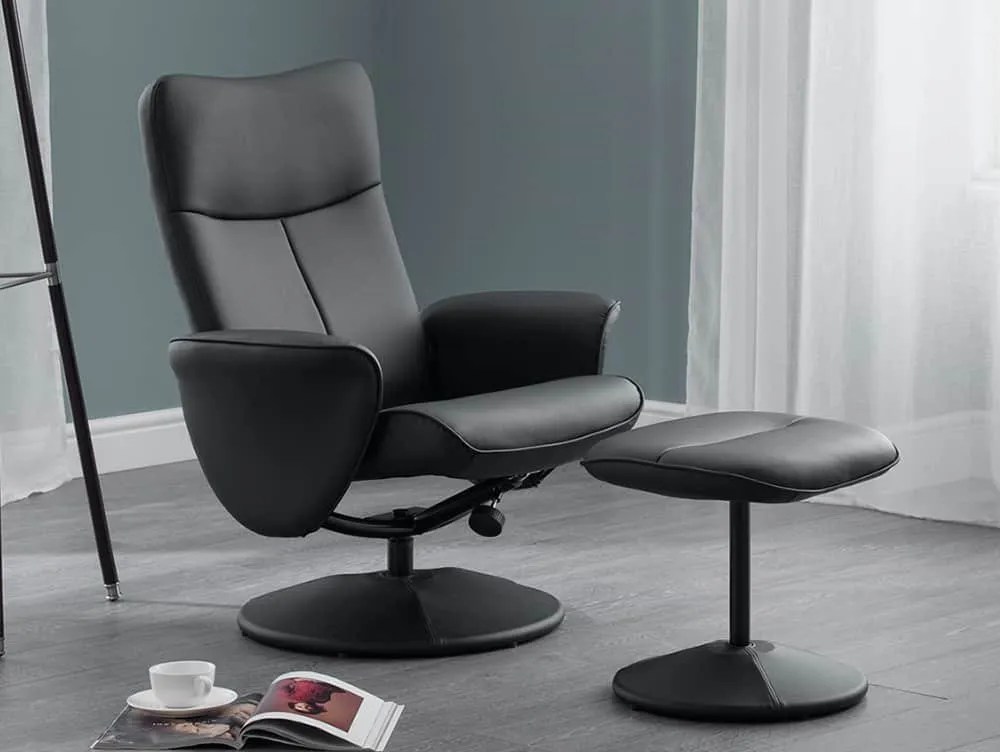Julian Bowen Lugano Black Faux Leather Recliner Chair with Footstool