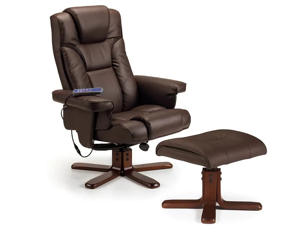 Julian Bowen Malmo Brown Massager Recliner Chair with Footstool