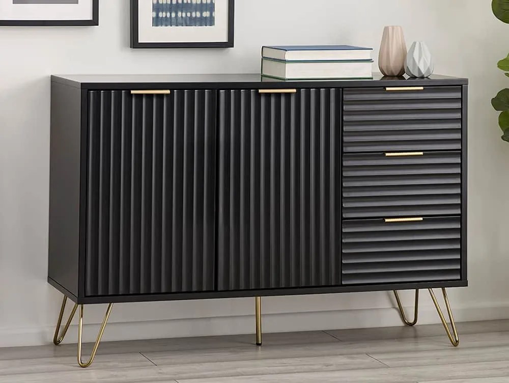 Julian Bowen Murano Black and Gold 2 Door 3 Drawer Large Sideboard