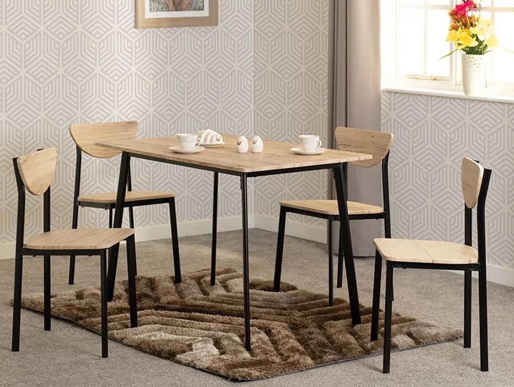 Seconique Riley Black and Oak Dining Table and 4 Chair Set