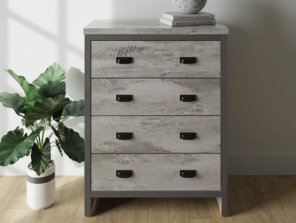 GFW Boston Grey Wood Effect 4 Drawer Chest of Drawers