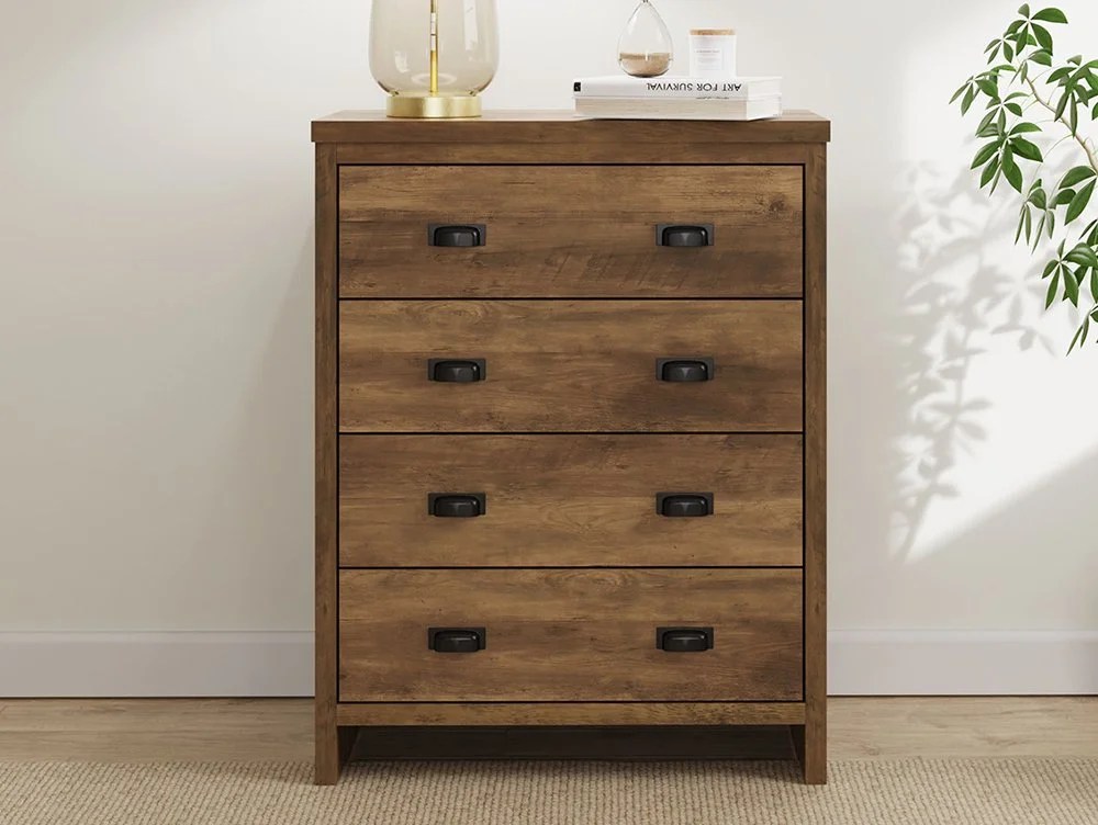 GFW Boston Knotty Oak Effect 4 Drawer Chest of Drawers